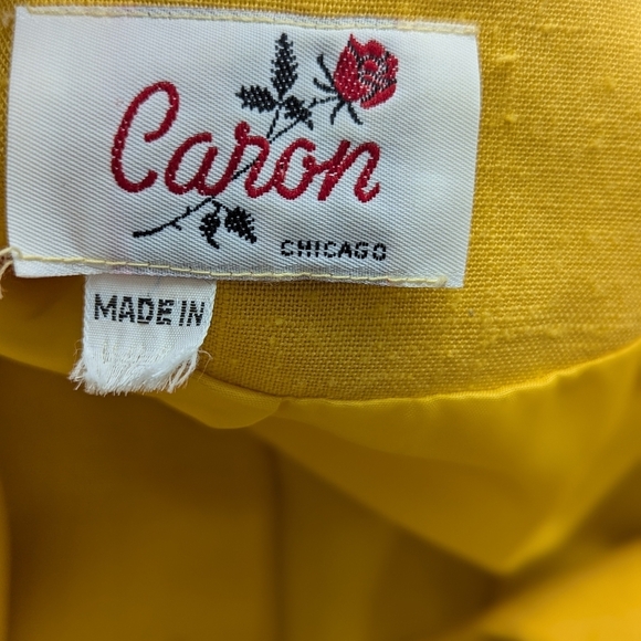 Vintage Retro Caron Chicago Linen Mustard Yellow Collarless Blazer Jacket - Picture 9 of 12